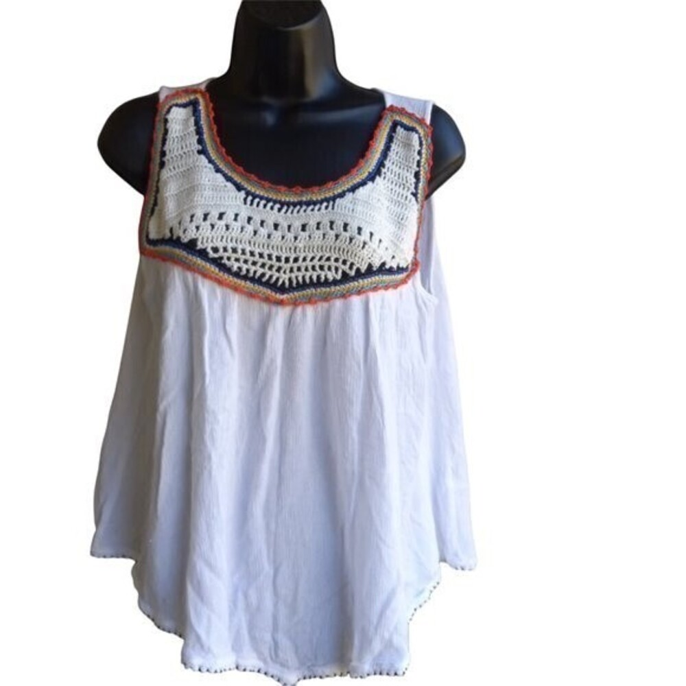 - Democracy Sleeveless Crochet Front Flowy Boho Embroidery Top Size Sma…